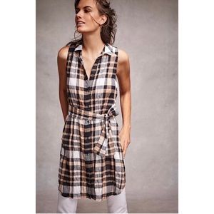 Anthropologie Holding Horses Sunlit plaid button down tank side split tunic 00P